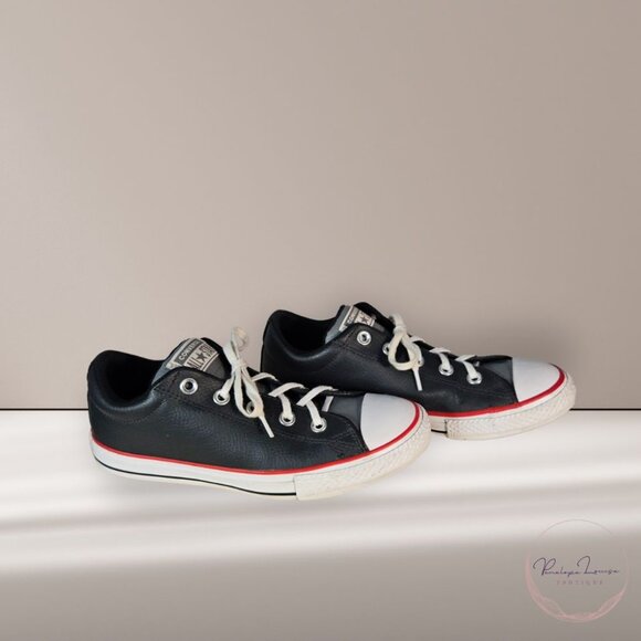 Converse All Star Low Top Sneakers Black Leather - Junior Size 4 - Picture 3 of 9